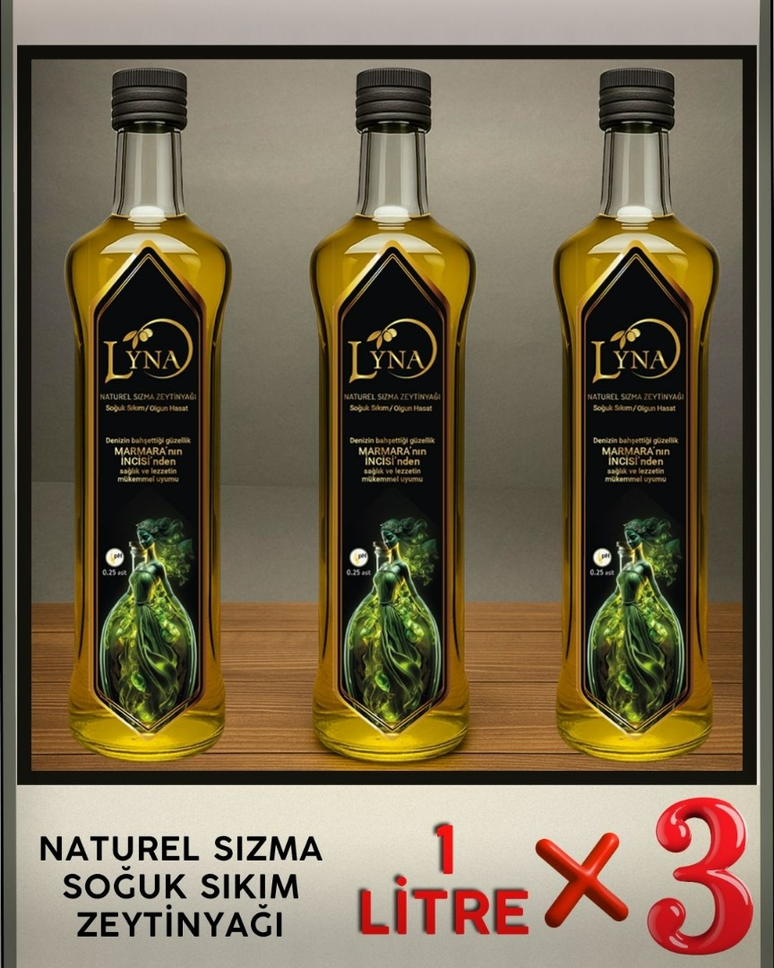 Lyna Naturel Sızma Soğuk Sıkım Zeytinyağı 1LT 3 ADET